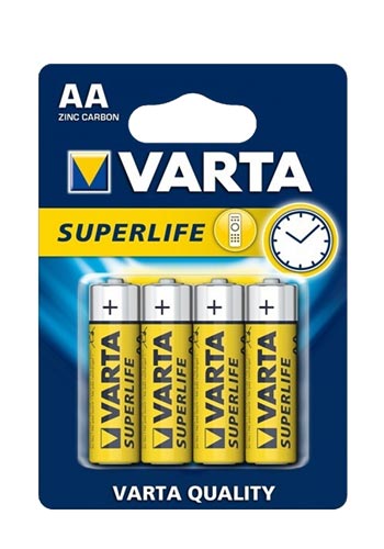 Varta Batterie Zink-Kohle, Mignon, AA, R6, 1.5V, Super Heavy Duty, Retail Blister (4-Pack)