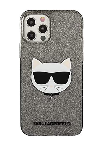 Karl Lagerfeld Hard Cover Choupette Head Glitter Black, für iPhone 12 Pro Max, KLHCP12LCHTUGLB