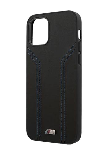 BMW Hard Cover Blue Stitch PU Black, M Collection für Apple iPhone 12/12 Pro, BMHCP12MDLBK, Blister