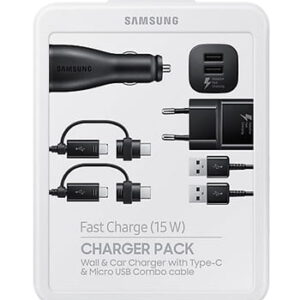 Samsung Power Pack Black, Ladeadapter, Kfz-Dual-USB-Adapter, 2 x Combo-Kabel, EP-U3100WB, Blister