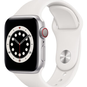 Apple Watch Series 6 Edelstahl Cellular Silver, Sport Band White, M06T3FD/A, 40mm