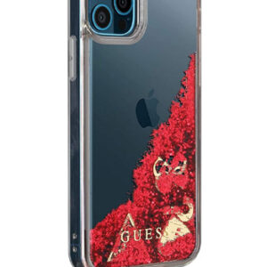GUESS Hard Cover Glitter Charm Raspberry, für Apple iPhone 12/12 Pro, GUHCP12MGLHFLRA, Blister