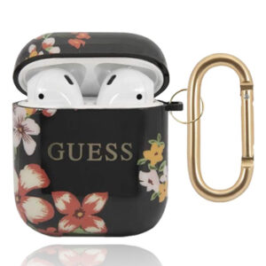 GUESS Cover Silicone Floral Black, für Apple AirPods 1 & 2, GUACA2TPUBKFL04, Blister