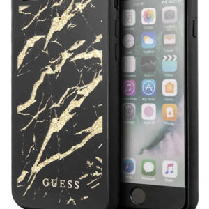 GUESS Hard Cover Marble Glitter Black-Gold, für Apple iPhone SE (2020)/8/7, GUHCI8MGGBK, Blister