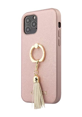 GUESS Hard Cover Saffiano Ring Stand Pink, für Apple iPhone 12 / 12 Pro, GUHCP12MRSSARG, Blister