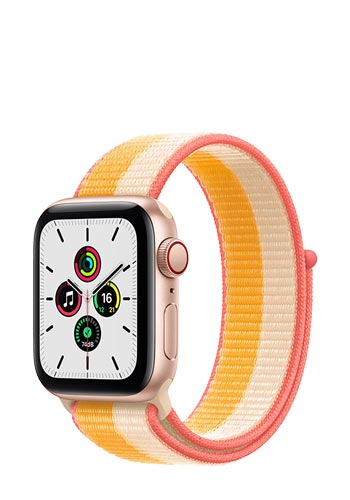 Apple Watch SE Aluminium Cellular + GPS Gold, Sport Loop Indian Yellow/White, MKQY3FD/A, 40mm