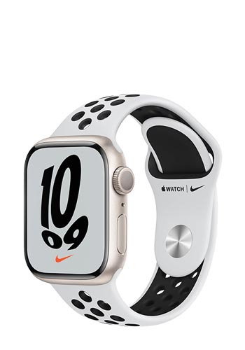 Apple Watch Series 7 Nike Aluminium GPS Starlight, Sportarmband Platinum/Black, MKN33FD/A, 41mm