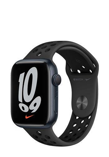 Apple Watch Series 7 Nike Aluminium GPS Midnight, Sportarmband Anthracite/Black, MKNC3FD/A, 45mm