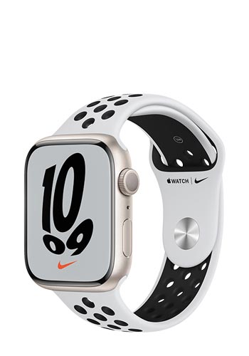 Apple Watch Series 7 Nike Aluminium GPS Starlight, Sportarmband Platinum/Black, MKNA3FD/A, 45mm