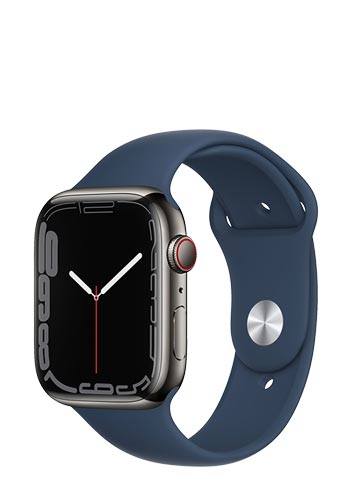 Apple Watch Series 7 Edelstahl GPS + Cellular Graphite, Sportarmband Abyss Blue, MKL23FD/A, 45mm