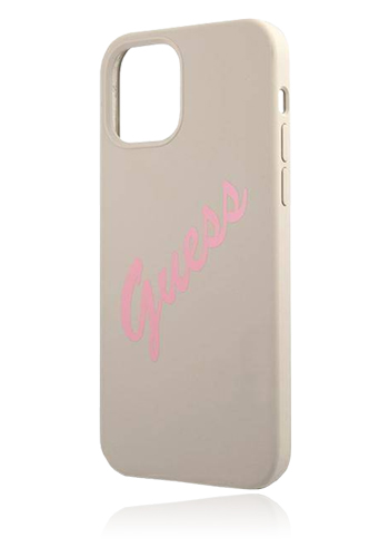 GUESS Hard Cover Silicone Vintage Grey/Pink, für Apple iPhone 12 / 12 Pro, GUHCP12MLSVSGP, Blister