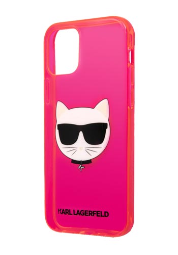 Karl Lagerfeld Hard Cover Choupette Head Fluo Pink, für Apple iPhone 12/12 Pro, KLHCP12MCHTRP