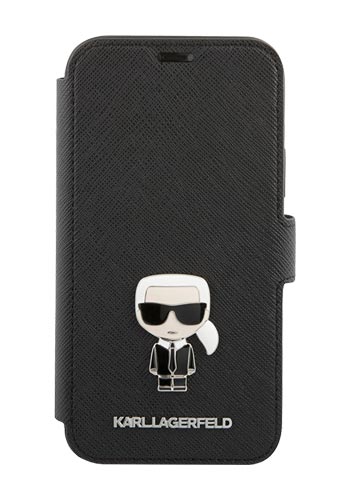 Karl Lagerfeld Saffiano Ikonic Book Case Black, for iPhone 12 Pro Max, KLFLBKP12LIKMSBK