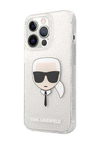 Karl Lagerfeld Hard Cover Karl Head Full Glitter Silver, for iPhone 13 Pro Max, KLHCP13XKHTUGLS