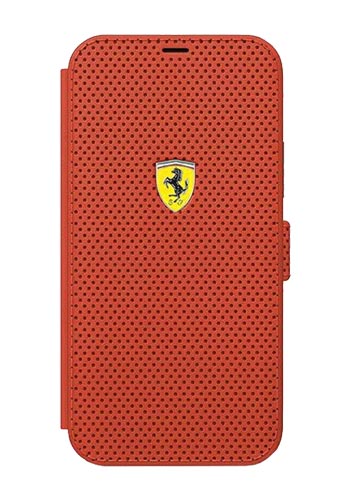 Ferrari On Track Perforated Book Case Rot, for iPhone 12 Pro Max 6.7, FESPEFLBKP12LRE