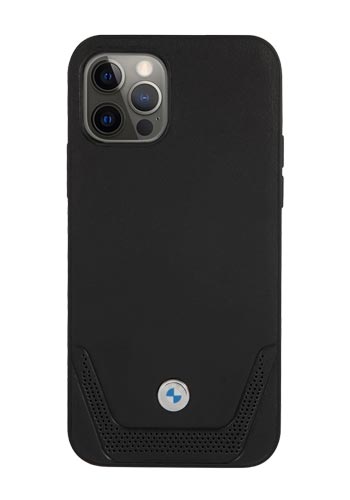 BMW Hard Cover Leather Perforated Lower Stripes Black, Signature für Apple iPhone 12/12 Pro, BMHCP12MRSWPK