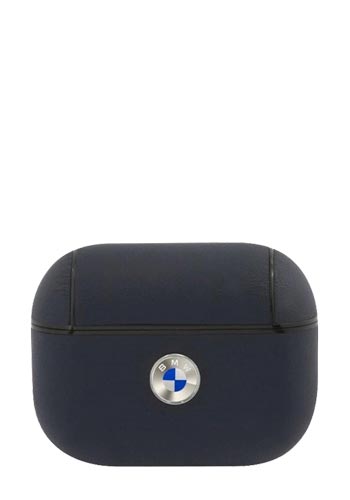 BMW Leather Case Silver Logo Navy Blue, Signature für Apple Airpods Pro, BMAPSSLNA