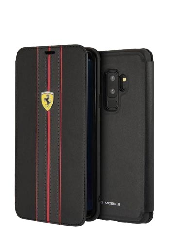 Ferrari Hard Cover Leather Black, Urban Line, für Samsung G965 Galaxy S9 Plus, FESURFLBKTS9LBKR