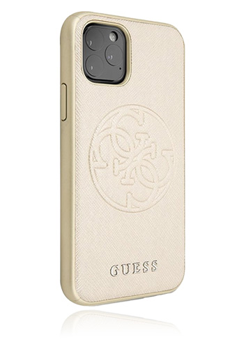 GUESS Hard Cover Saffiano 4G Circle Gold, für Apple iPhone 11 Pro Max, GUHCN65RSSASG, Blister