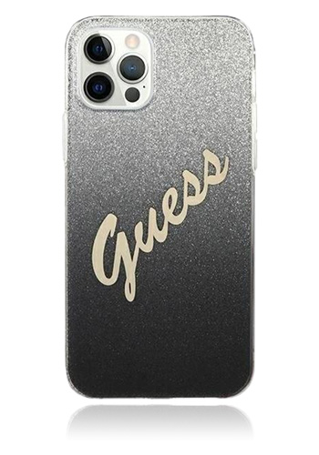 GUESS Hard Cover Silicone Vintage Glitter Black, für Apple iPhone 12 Pro, GUHCP12MPCUGLSBK, Blister