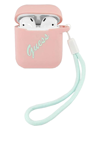 GUESS Cover Silicone Vintage Pink, für Apple AirPods 1 & 2, GUACA2LSVSPG, Blister