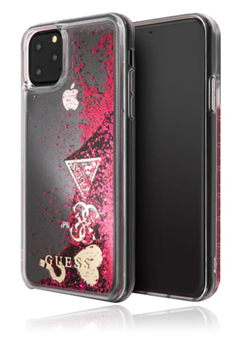GUESS Hard Cover Glitter Hearts Raspberry, für Apple iPhone 11 Pro, GUHCN58GLHFLR, Blister