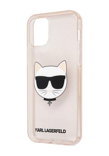 Karl Lagerfeld Hard Cover Choupette Head Glitter Gold, für Apple iPhone 12/12 Pro, KLHCP12MCHTUGLGO