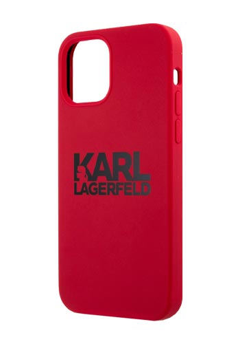 Karl Lagerfeld Cover SIlicone Stack Logo Red, für Apple iPhone 12/12 Pro, KLHCP12MSLKLRE