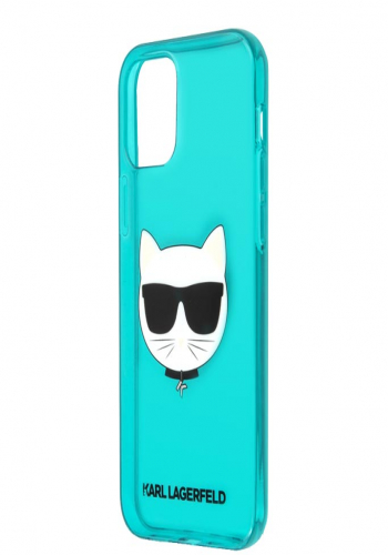 Karl Lagerfeld Hard Cover Choupette Head Fluo Blue, für Apple iPhone 12/12 Pro, KLHCP12MCHTRB