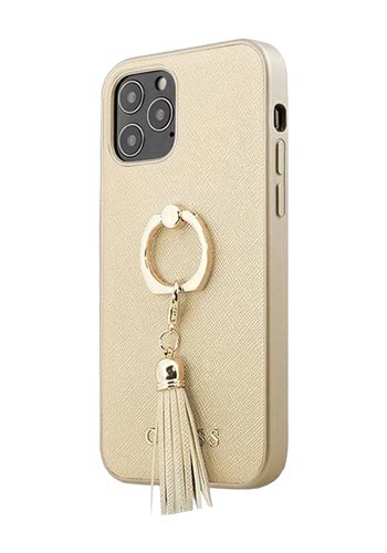 GUESS Hard Cover Saffiano Ring Stand Beige, für Apple iPhone 12 / 12 Pro, GUHCP12MRSSABE, Blister