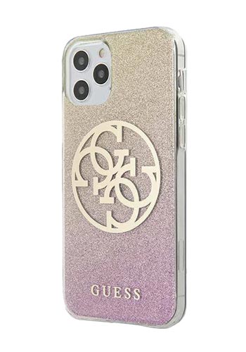 GUESS Hard Cover Glitter Circle Gold-Pink, für Apple iPhone 12/12 Pro, GUHCP12MPCUGLPGG, Blister