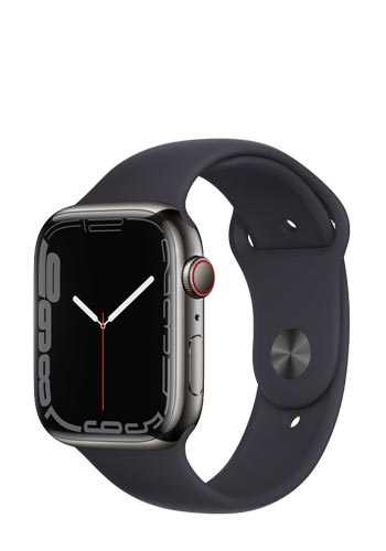 Apple Watch Series 7 Edelstahl GPS + Cellular Graphite, Sportarmband Midnight, MNAX3FD/A, 45mm