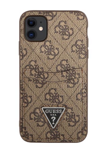 GUESS Hard Cover 4G Saffiano Double Card Brown, für Apple iPhone 11, GUHCN61P4TPW