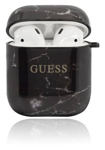 GUESS Cover Silicone Marble für Apple AirPods 1 & 2 Black, GUACA2TPUMABK, Blister
