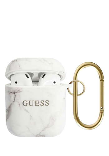 GUESS Cover Silicone Marble White, für Apple AirPods 1 & 2, GUACA2TPUMAWH, Blister