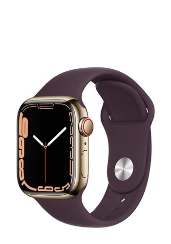 Apple Watch Series 7 Edelstahl GPS + Cellular Gold, Sportarmband Dark Cherry, MKHY3FD/A, 41mm