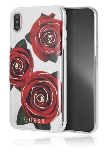 GUESS Hard Cover Flower Desire für Apple iPhone Xs Max Tranparent, Red Roses, GUHCI65ROSTR, Blister