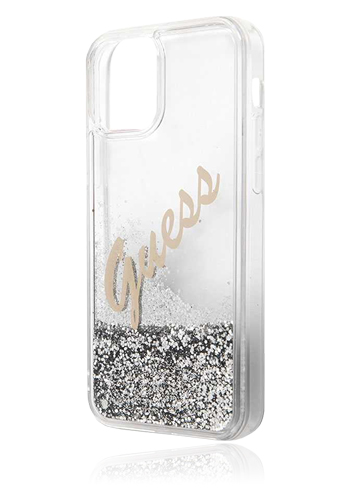 GUESS Hard Cover für Apple iPhone 12 / 12 Pro Silver, Liquid Glitter, GUHCP12MGLVSSI, Blister