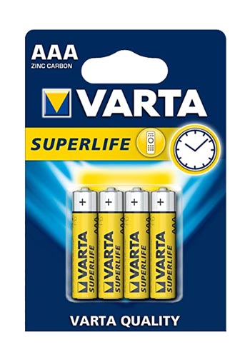 Varta Batterie Zink-Kohle, Micro, AAA, R03, 1.5V, Super Heavy Duty, Retail Blister (4-Pack)