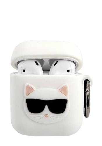 Karl Lagerfeld Cover SIlicone Choupette Head White, für Apple AirPods 1/2, KLACA2SILCHWH
