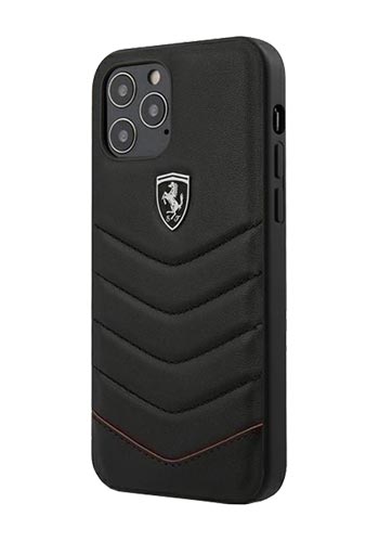 Ferrari Leather Cover Quilted for Apple iPhone 12 Pro Max Black, Off Track