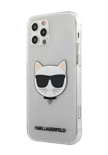 Karl Lagerfeld Hard Cover Choupette Head Glitter for Apple iPhone 12 Pro Max Silver, KLHCP12LCHTUGLS