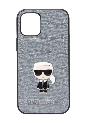 Karl Lagerfeld Saffiano Ikonic Case for iPhone 12 mini Silver, KLHCP12SIKMSSL