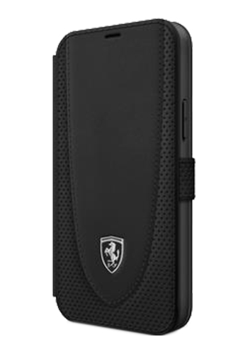 Ferrari Leather Book Case für Apple iPhone 12 Mini Black, Off Track Perforated, FEOGOFLBKP12SBK, Blister
