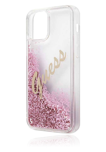 GUESS Hard Cover für Apple iPhone 12 / 12 Pro Pink, Liquid Glitter, GUHCP12MGLVSPI, Blister