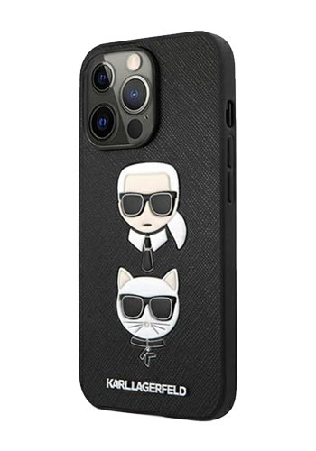 Karl Lagerfeld Hard Cover Saffiano Karl and Choupette Black, for iPhone 13 Pro, KLHCP13LSAKICKCBK