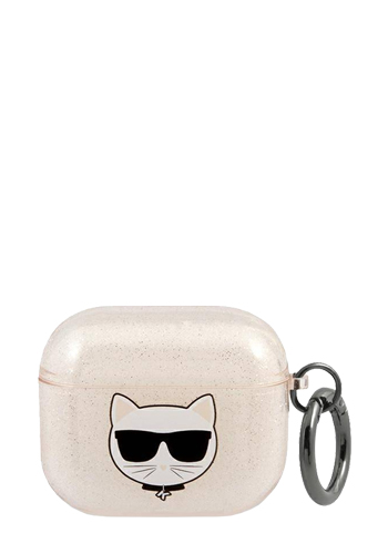 Karl Lagerfeld Silicone Cover Glitter Choupette Head Gold, for Airpods 3, KLA3UCHGD
