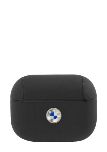 BMW Hard Cover Leather Metal Logo Silver Black, für Apple Airpods Pro, BMAPSSLBK