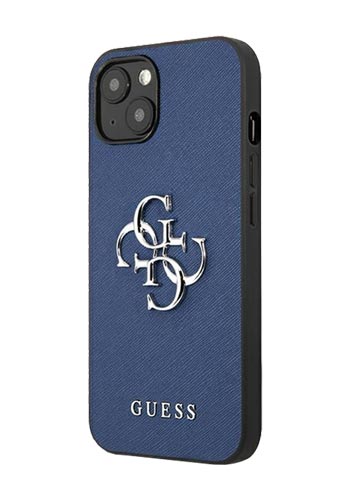 GUESS Hard Cover Saffiano 4G Big Metal Logo for iPhone 13 Mini Blue, GUHCP13SSA4GSBL