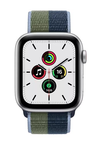 Apple Watch SE Aluminium Cellular + GPS Silver, Sport Loop Abyss Blue/Moss Green, MKT03FD/A, 44mm